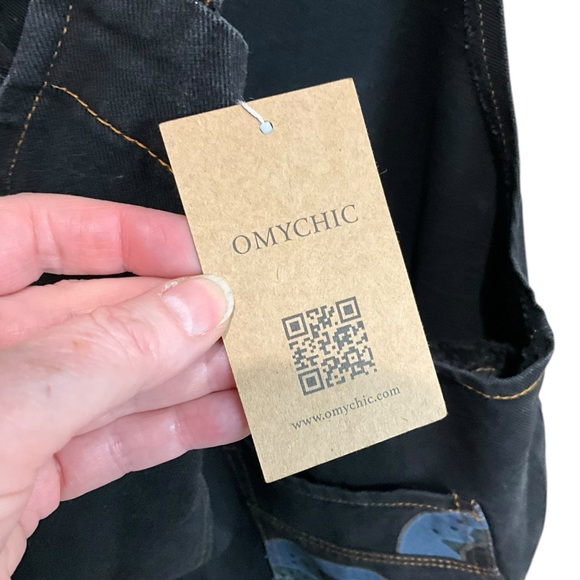 OMYCHIC Flower Club Loose Relaxed Fit Black Denim Overalls Pockets - Picture 12 of 13